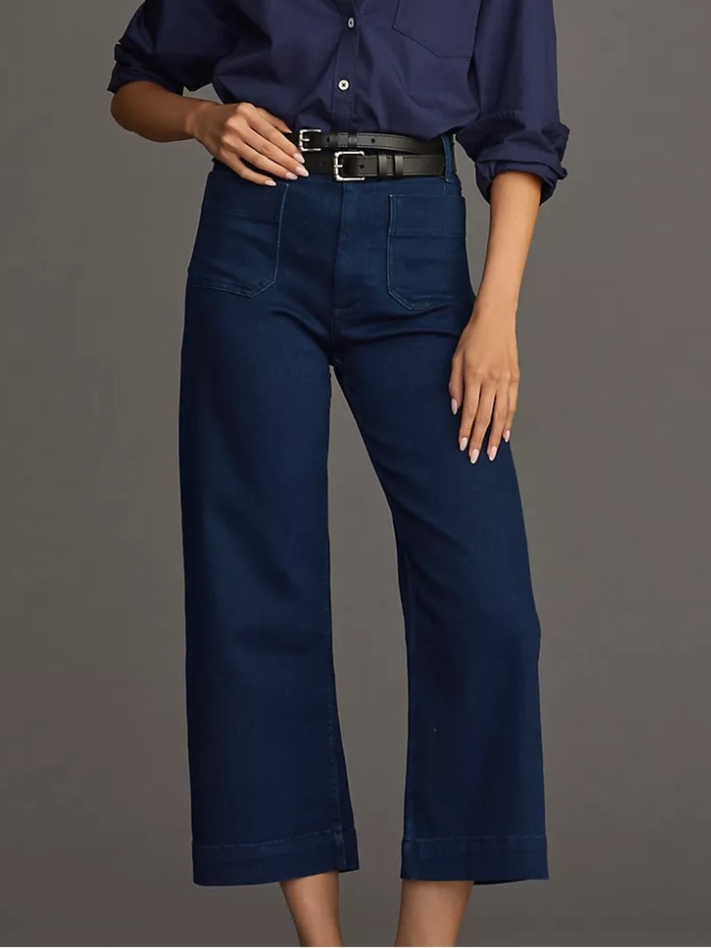 Maeve Colette High-Rise Wide-Leg Cropped Jeans Dark Wash 25